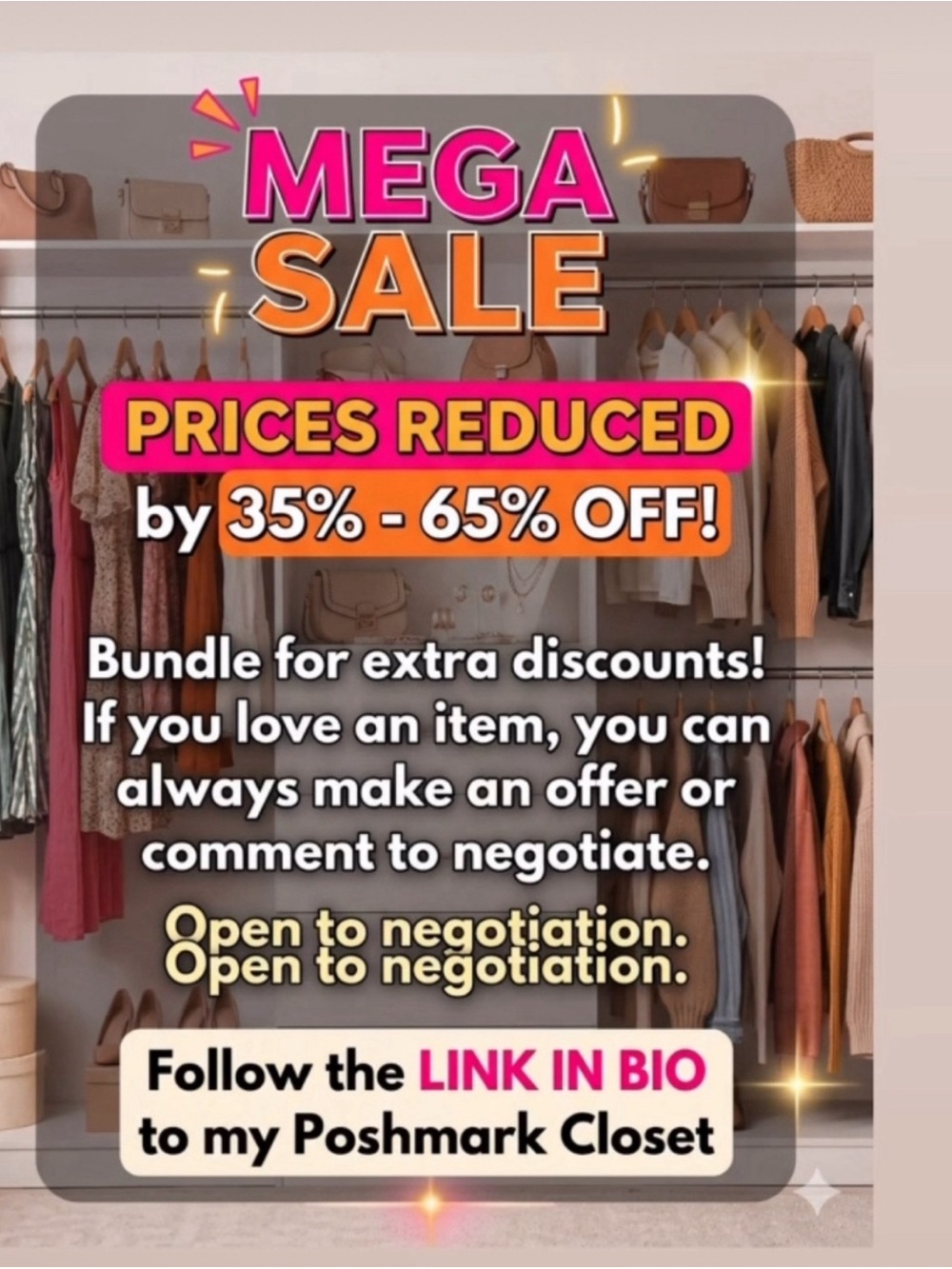 🔥 MEGA SALE DROPPED! Prices are slashed by 35% - 65% OFF across my entire closet